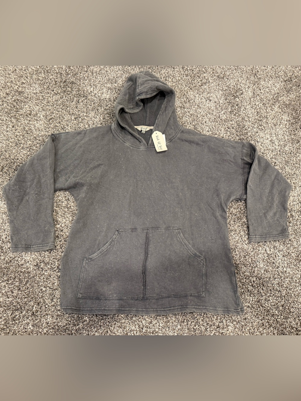 Yak & Yeti Gray Mineral Wash Hoodie Pullover Kangaroo Pocket Size S/M